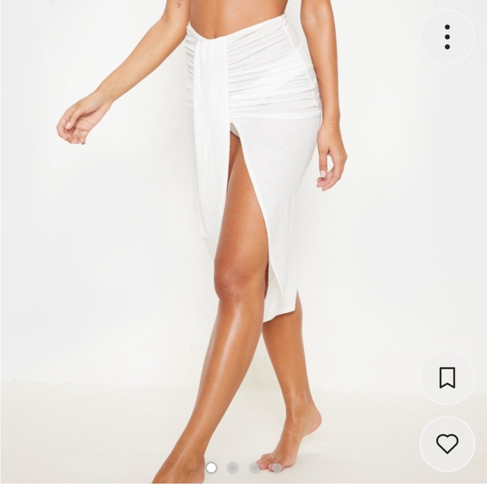 PrettyLittleThing White Ruched Midi Beach Skirt